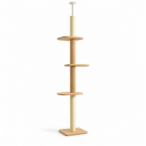 Summit Cat Tower floor-to-ceiling cat tree with three plush platforms and rope scratching post on a white background